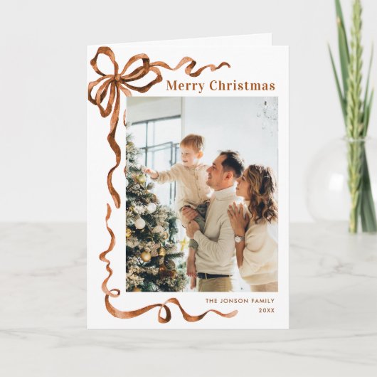 Cartes Pour Fêtes Annuelles 3 Photo Festif Noël Boho Beige Bow Ribbon (Devant)