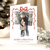 Cartes Pour Fêtes Annuelles 3 Photo Festif Noël Boho Red Bow Ribbon