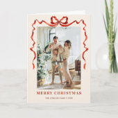 Cartes Pour Fêtes Annuelles 3 Photo Festif Noël Boho Red Bow Ribbon (Devant)