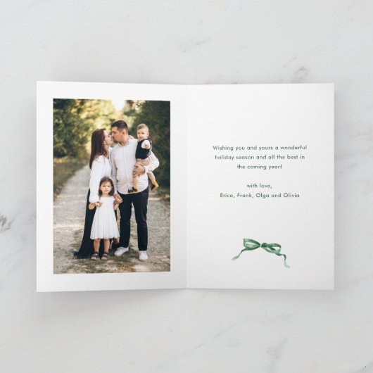 Cartes Pour Fêtes Annuelles 3 Photo Festif Sage Vert Noël Bow Ribbon (Intérieur)