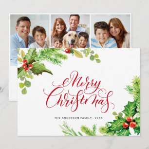 Cartes Pour Fêtes Annuelles 3 PHOTO Festive Holly Berry voeux de Noël