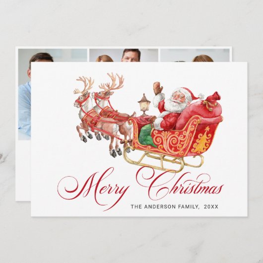 Cartes Pour Fêtes Annuelles 3 PHOTO Festive Père Noël Sleigh Noël Salutation (Devant / Derrière)