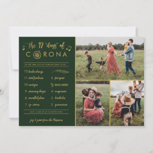 Cartes Pour Fêtes Annuelles 3 Photo Funny Douze Jours Corona Modern Gold Green