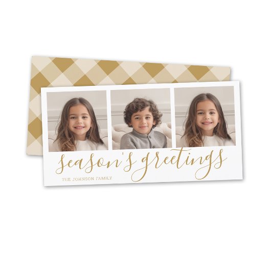 Cartes Pour Fêtes Annuelles 3 Photo - Gold Calligraphy Plaid Seasons Grey