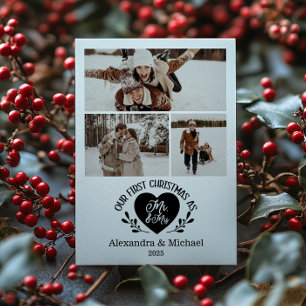 Cartes Pour Fêtes Annuelles 3 Photo Heart Premier Noël en tant que M. et Mme