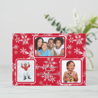 Cartes Pour Fêtes Annuelles 3 Photo Joyeuses Fêtes Message Personnalisé Rouge