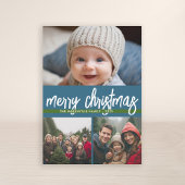 Cartes Pour Fêtes Annuelles 3 Photo Joyeux Noël - bleu vert rayures rétro