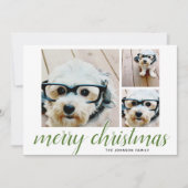 Cartes Pour Fêtes Annuelles 3 Photo Joyeux Noël Script Vert Damas (Devant)