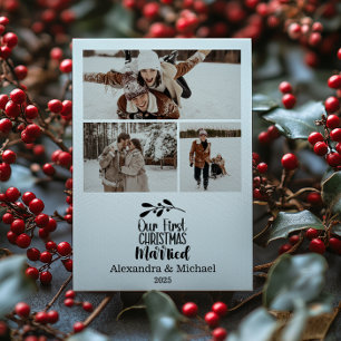 Cartes Pour Fêtes Annuelles 3 Photo Minimaliste Notre Premier Noël Mariés