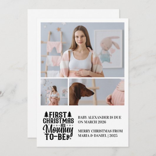 Cartes Pour Fêtes Annuelles 3 Photo Mommy to be Christmas Pregancy (Devant / Derrière)