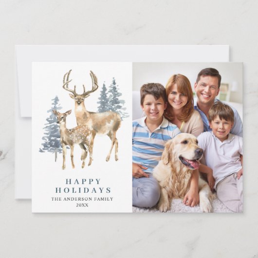 Cartes Pour Fêtes Annuelles 3 PHOTO Noël Elégant cerf sapin (Devant)