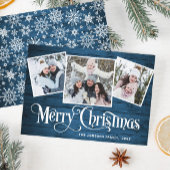 Cartes Pour Fêtes Annuelles 3 PHOTO Noël Rustique Bleu Bois Salutation