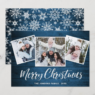 Cartes Pour Fêtes Annuelles 3 PHOTO Noël Rustique Bleu Bois Salutation