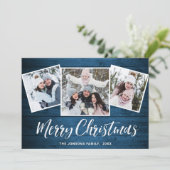 Cartes Pour Fêtes Annuelles 3 PHOTO Noël Rustique Bleu Bois Salutation (Debout devant)