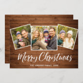 Cartes Pour Fêtes Annuelles 3 PHOTO Noël Rustique Brown Boho Wood Salutation (Devant / Derrière)