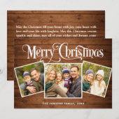Cartes Pour Fêtes Annuelles 3 PHOTO Noël Rustique Brown Bois Salutation (Devant / Derrière)