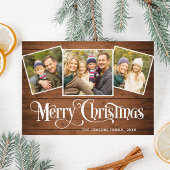 Cartes Pour Fêtes Annuelles 3 PHOTO Noël Rustique Brown Bois Salutation