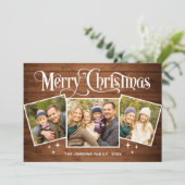 Cartes Pour Fêtes Annuelles 3 PHOTO Noël Rustique Brown Bois Salutation Boho (Debout devant)