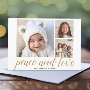 Cartes Pour Fêtes Annuelles 3 Photo Noël Script Or Damassé Paix Amour