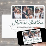 Cartes Pour Fêtes Annuelles 3 Photo Nouveaux mariés 1er Marié Noël Vert<br><div class="desc">Envoyez des voeux de vacances joyeuses comme un nouveau Mr. & Mme ! Célébrez le mariage en tant que mariés et partagez trois de vos photos mariages préférées avec un élégant collage photo personnalisé "Our First Married Christmas" carte de vacances. Tout le texte sur ce modèle est simple à personnaliser...</div>