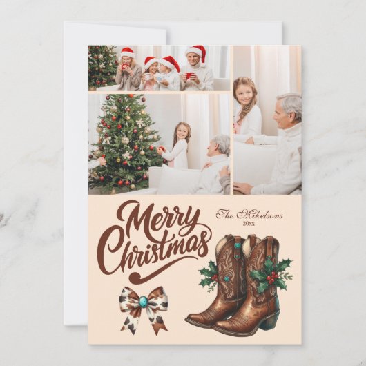 Cartes Pour Fêtes Annuelles 3 Photo Western Bow & Boots Noël (Devant)