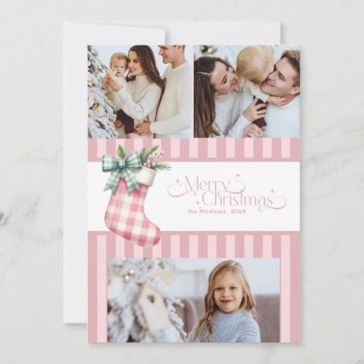 Cartes Pour Fêtes Annuelles 3 Photos Coquette rose Noël (Devant)