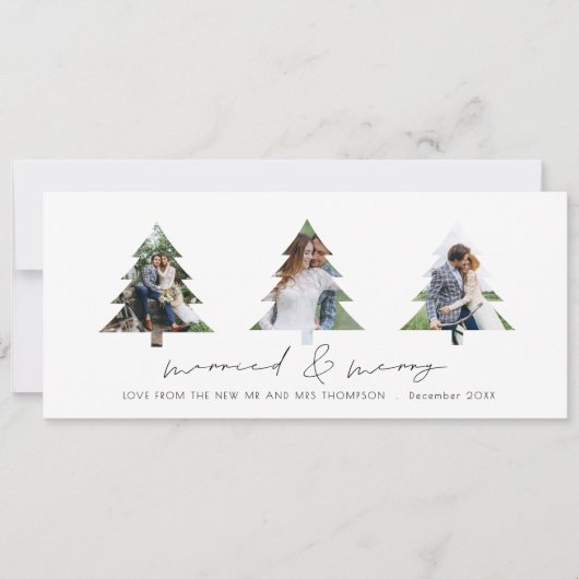 Cartes Pour Fêtes Annuelles 3 Photos en forme d'arbre Marié et Joyeux Noël (Devant)