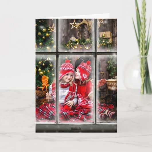 Cartes Pour Fêtes Annuelles 3 Photos Fenêtre Flocon de neige superposition Joy (Devant)