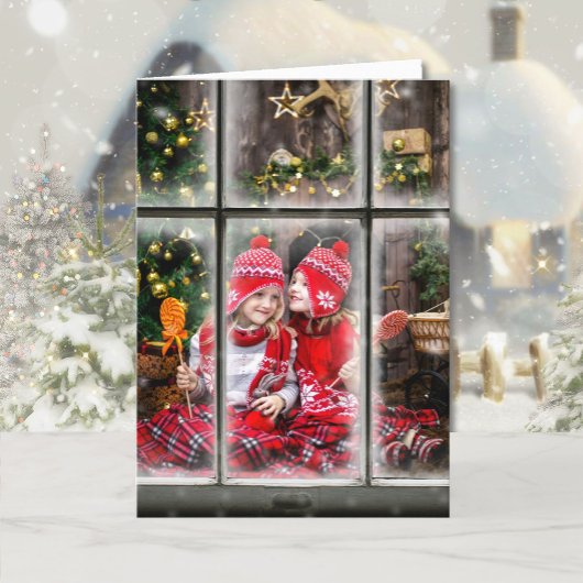 Cartes Pour Fêtes Annuelles 3 Photos Fenêtre Flocon de neige superposition Joy