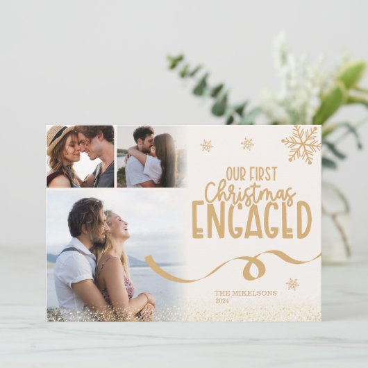 Cartes Pour Fêtes Annuelles 3 photos Gold Parties scintillant First Christmas (Debout devant)