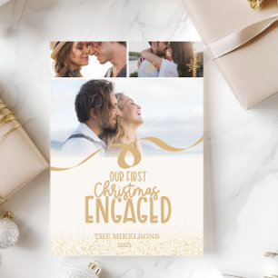 Cartes Pour Fêtes Annuelles 3 photos Gold Parties scintillant First Christmas