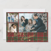 Cartes Pour Fêtes Annuelles 3 photos Joyeux Noël élégant script rouge plaid (Devant)
