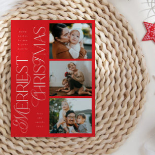 Cartes Pour Fêtes Annuelles 3 Photos Merriest Christmas Red Holiday Card