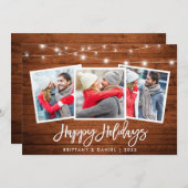 Cartes Pour Fêtes Annuelles 3 Pinceau photo Script Lumières Rustique en bois (Devant / Derrière)