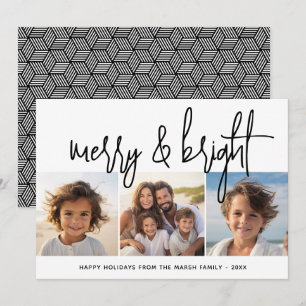 Cartes Pour Fêtes Annuelles 3 Script Collage Photo noir blanc Joyeux Lumineux