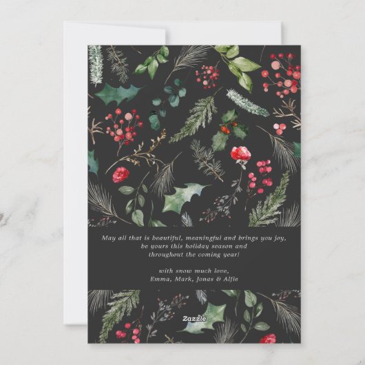 Cartes Pour Fêtes Annuelles 3Photo Foliage botanique gris foncé Joyeux Noël (Dos)