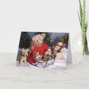 Cartes Pour Fêtes Annuelles 4019 Sledding Teddy Ours & Amis Noël