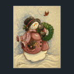 Cartes Pour Fêtes Annuelles 4886 Snowman Wreath Cardinal Christmas<br><div class="desc">From à un authentilic painting par Ruth Garrison.</div>
