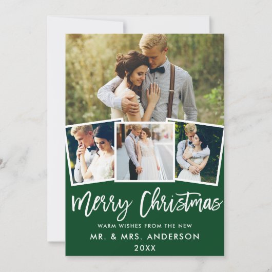 Cartes Pour Fêtes Annuelles 4 Brush photo Script Mariage Noël vert (Devant)