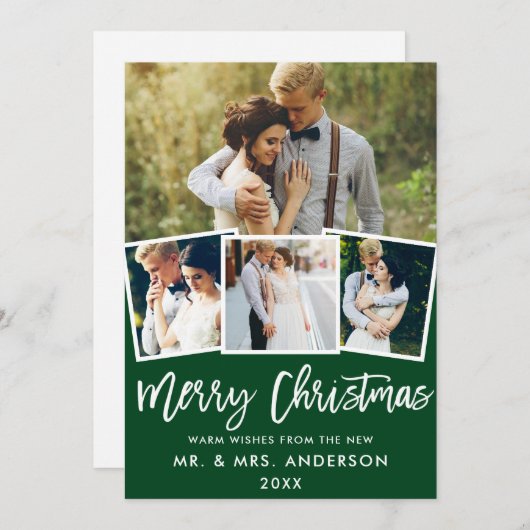 Cartes Pour Fêtes Annuelles 4 Brush photo Script Mariage Noël vert (Devant / Derrière)