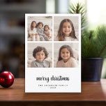 Cartes Pour Fêtes Annuelles 4 Collage photo minimal Joyeux Noël noir<br><div class="desc">Vintage noir et blanc mi-lune Motif sur le dos - Un accueil de vacances simple et minimaliste avec 4 photos carrés et calligraphie moderne. Faites glisser vos photos en carré avant de les télécharger.</div>