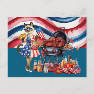 Cartes Pour Fêtes Annuelles 4 juillet avec fête de barbecue de chat siamois
