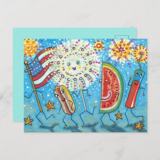 Cartes Pour Fêtes Annuelles 4 juillet GANG, PARADE & FEU (Devant / Derrière)