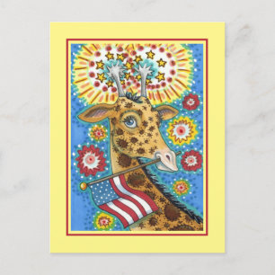 Cartes Pour Fêtes Annuelles 4 juillet GIRAFFE PATRIOTIQUE & FEU D'ENTRÉE MÊME 