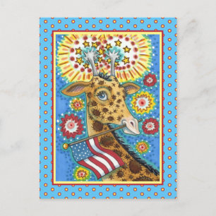 Cartes Pour Fêtes Annuelles 4 juillet GIRAFFE PATRIOTIQUE & FEU D'ENTRÉE MÊME