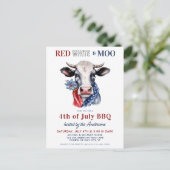 Cartes Pour Fêtes Annuelles 4 juillet Red White Moo Patriotique Farm Cow Party (Debout devant)