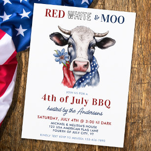 Cartes Pour Fêtes Annuelles 4 juillet Red White Moo Patriotique Farm Cow Party