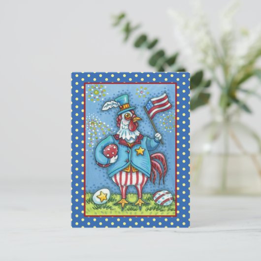 Cartes Pour Fêtes Annuelles 4 juillet ROOSTER, FUNNY PATRIOTIC POULET (Debout devant)