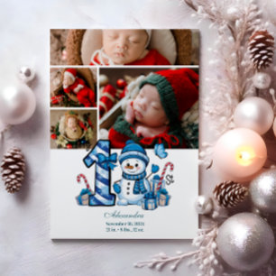 Cartes Pour Fêtes Annuelles 4 Photo Blue Snowman Premier Noël