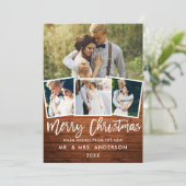 Cartes Pour Fêtes Annuelles 4 Photo Bois Brush Script Mariage Noël (Debout devant)